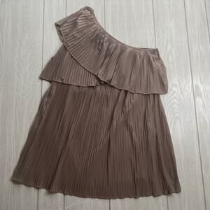 MM Couture Miss Me Women's Taupe One Shoulder Plisse Mini Dress Size Small